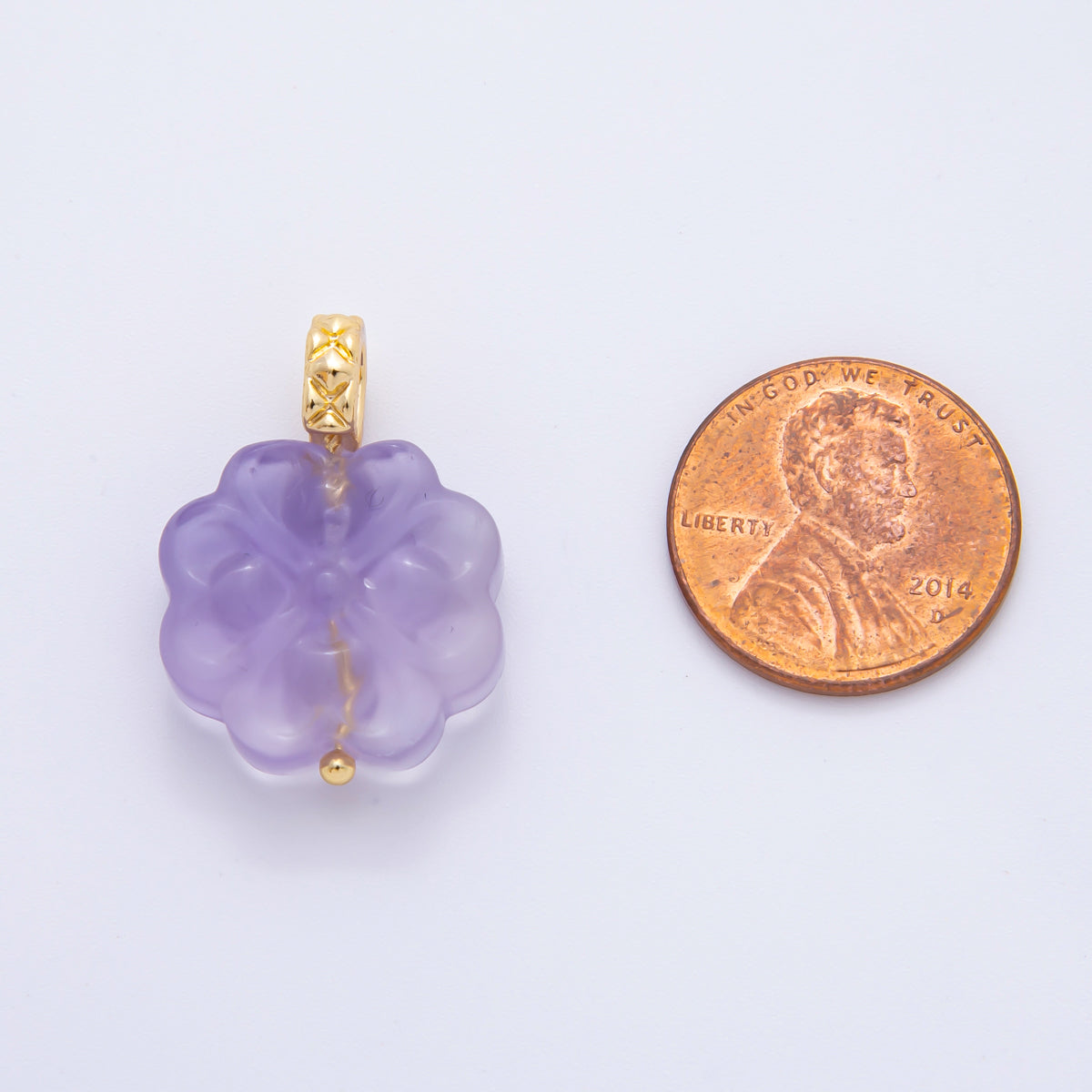 18K Gold Filled 25.5mm Natural Gemstone Fluorite Flower Ornament Charm | E071 E161