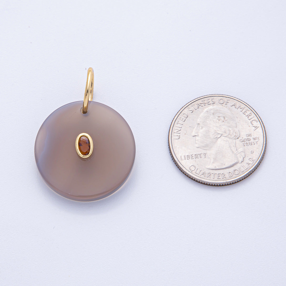 18K Gold Filled 25mm CZ Embedded Grey, Yellow, Red Round Gemstone Charm | AK053 AK054