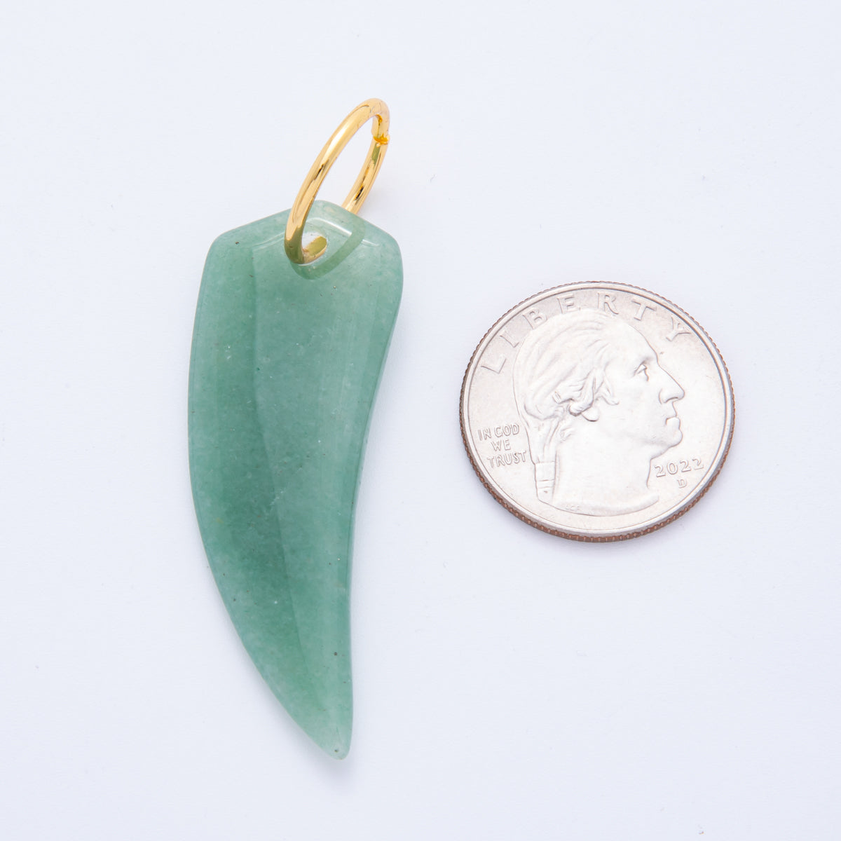 18K Gold Filled 62mm Green Aventurine Gemstone Long Tusk Tooth Charm | C708