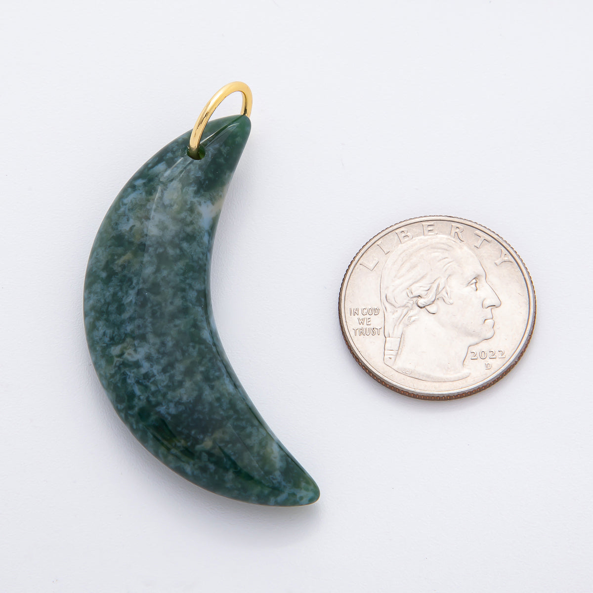 18K Gold Filled 54mm Aventurine, Agate, & Opal Gemstone Crescent Moon Charm | N412 N442 N456