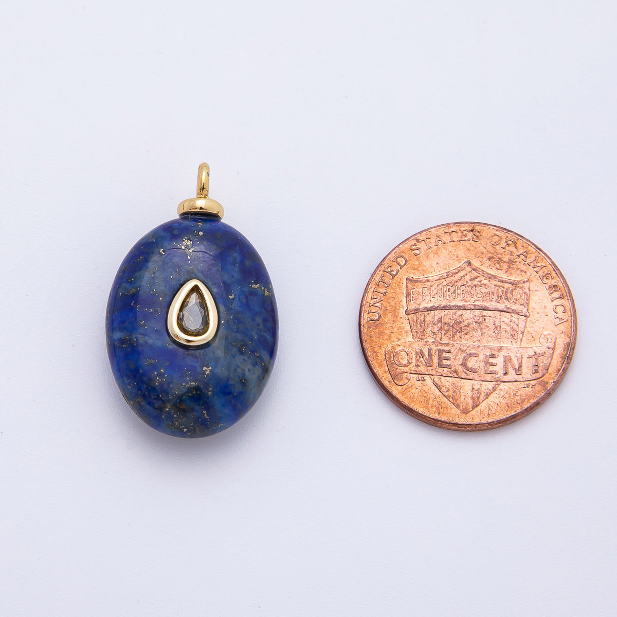 18K Gold Filled 25mm Red CZ Pear-Cut Center Blue Lapis Oval Gemstone Drop Charm | AF1326