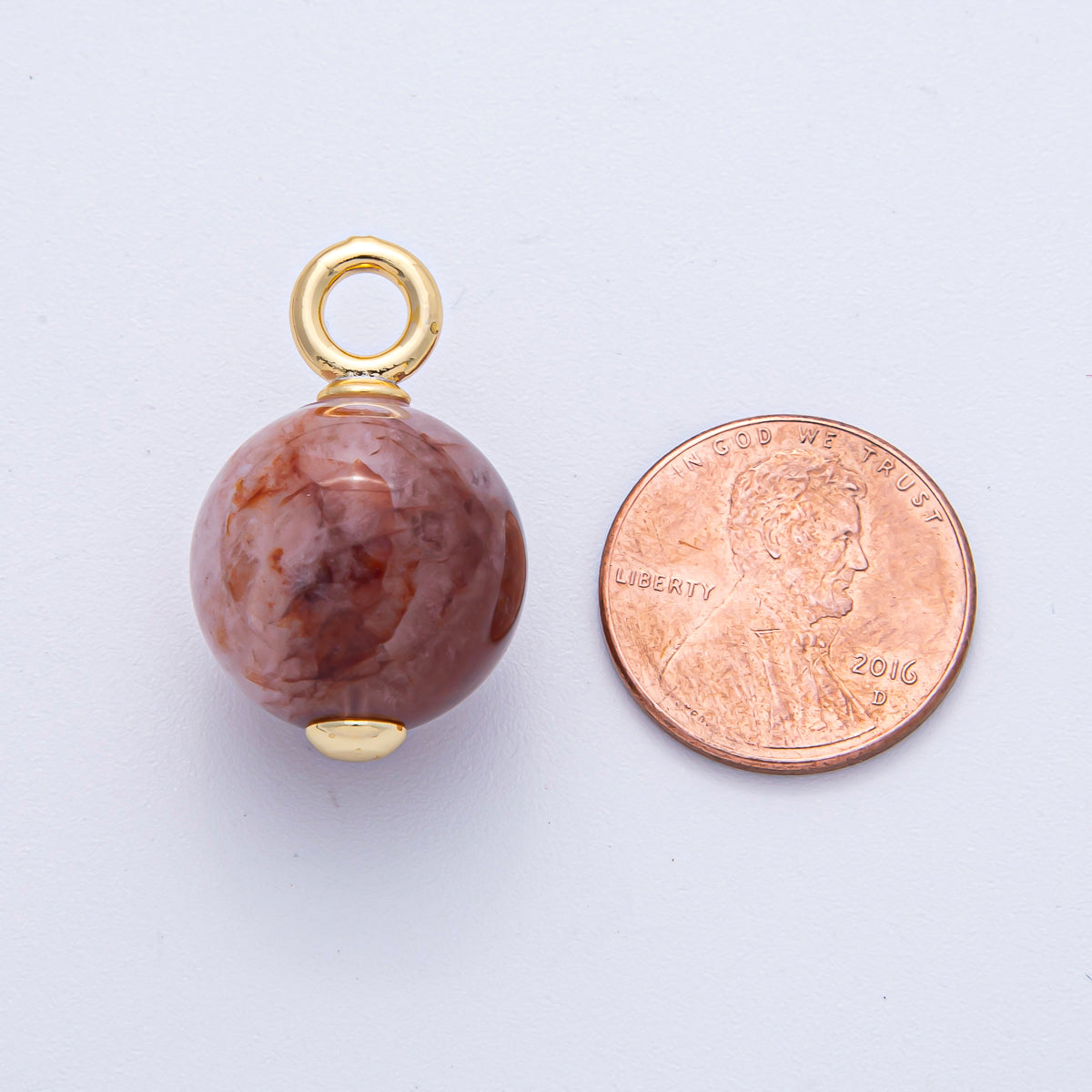 18K Gold Filled 27mm Rose Quartz Round Gemstone Drop Charm | AK050