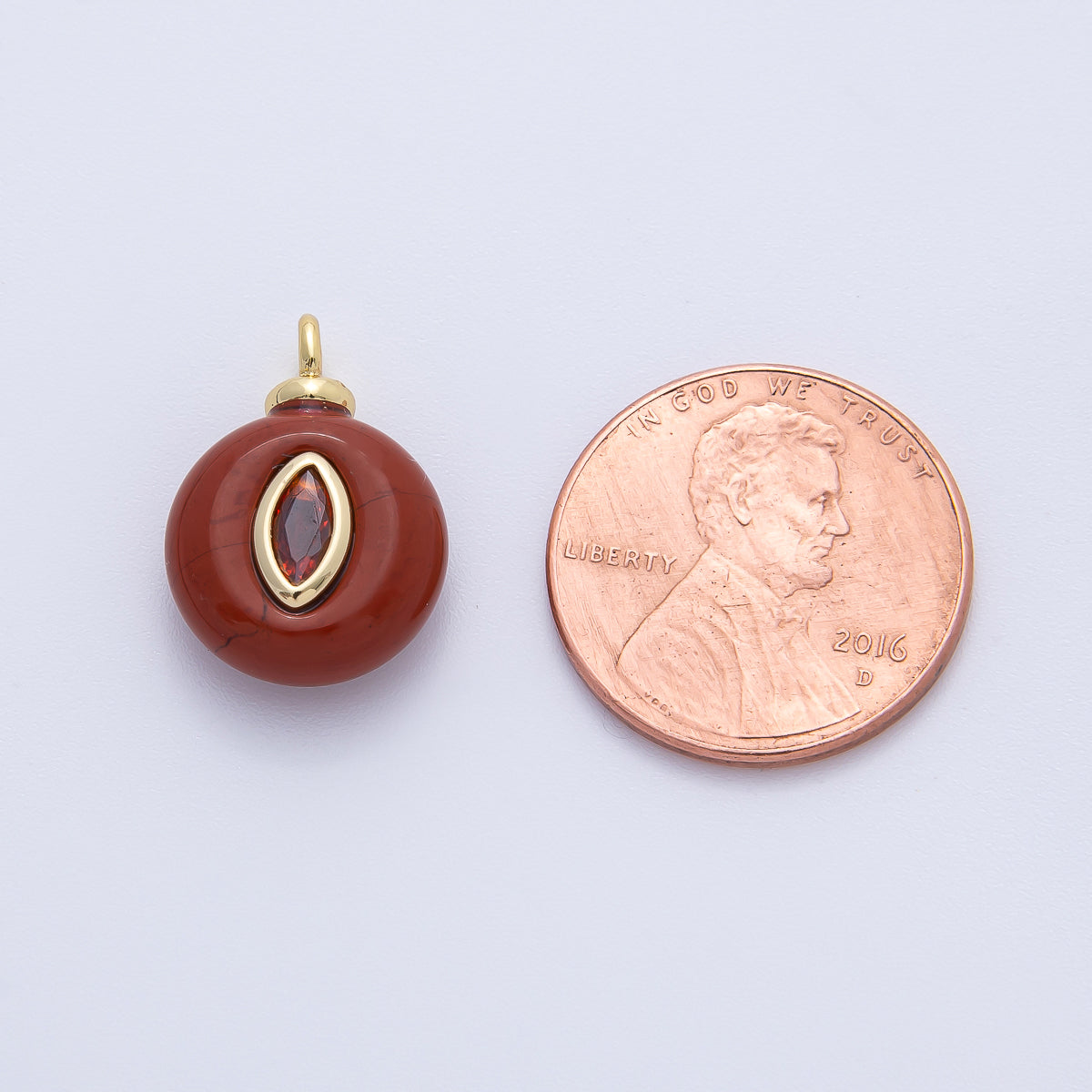 18K Gold Filled 18mm Red CZ Oval Flush Setting Round Ruffle Gemstone Drop Charm | AF1387
