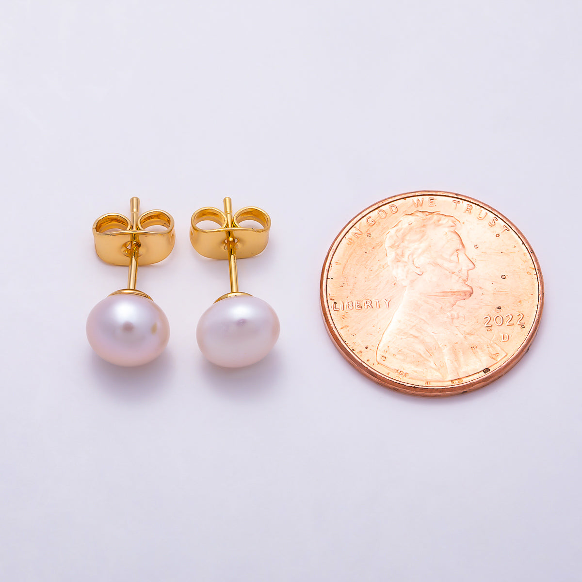 18K Gold Filled 7mm Pink Freshwater Pearl Button Stud Earrings in Gold & Silver | Earrings-00783 Earrings-00784