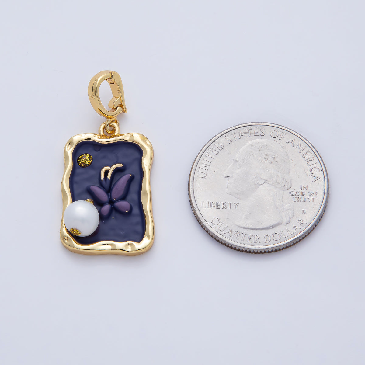 18K Gold Filled 25mm Blue and Purple Enamel Butterfly Mariposa Animals with White Shell Pearl Pendant Charm | AF1193