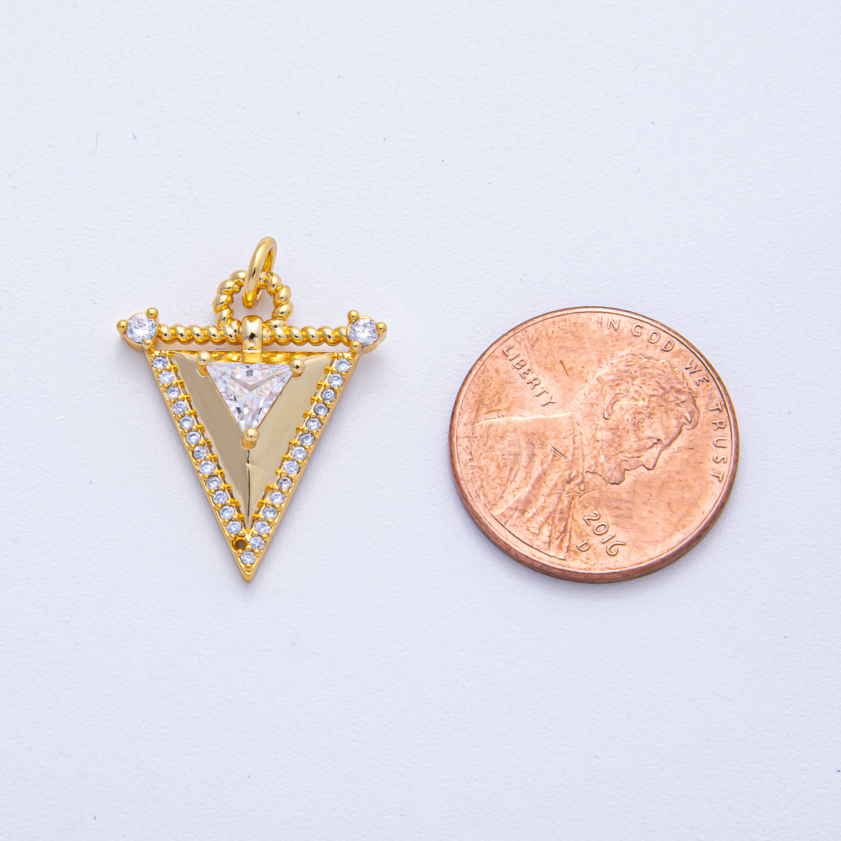 18K Gold Filled 21.5mm Micro Paved CZ Croissant Triangle Geometric Charm | AK040