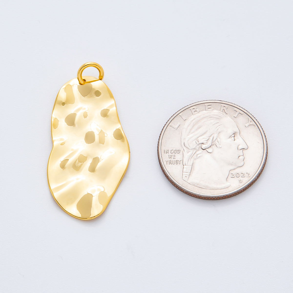18K Gold Filled 39mm Hammered Organic Shape Charm | N-A1527