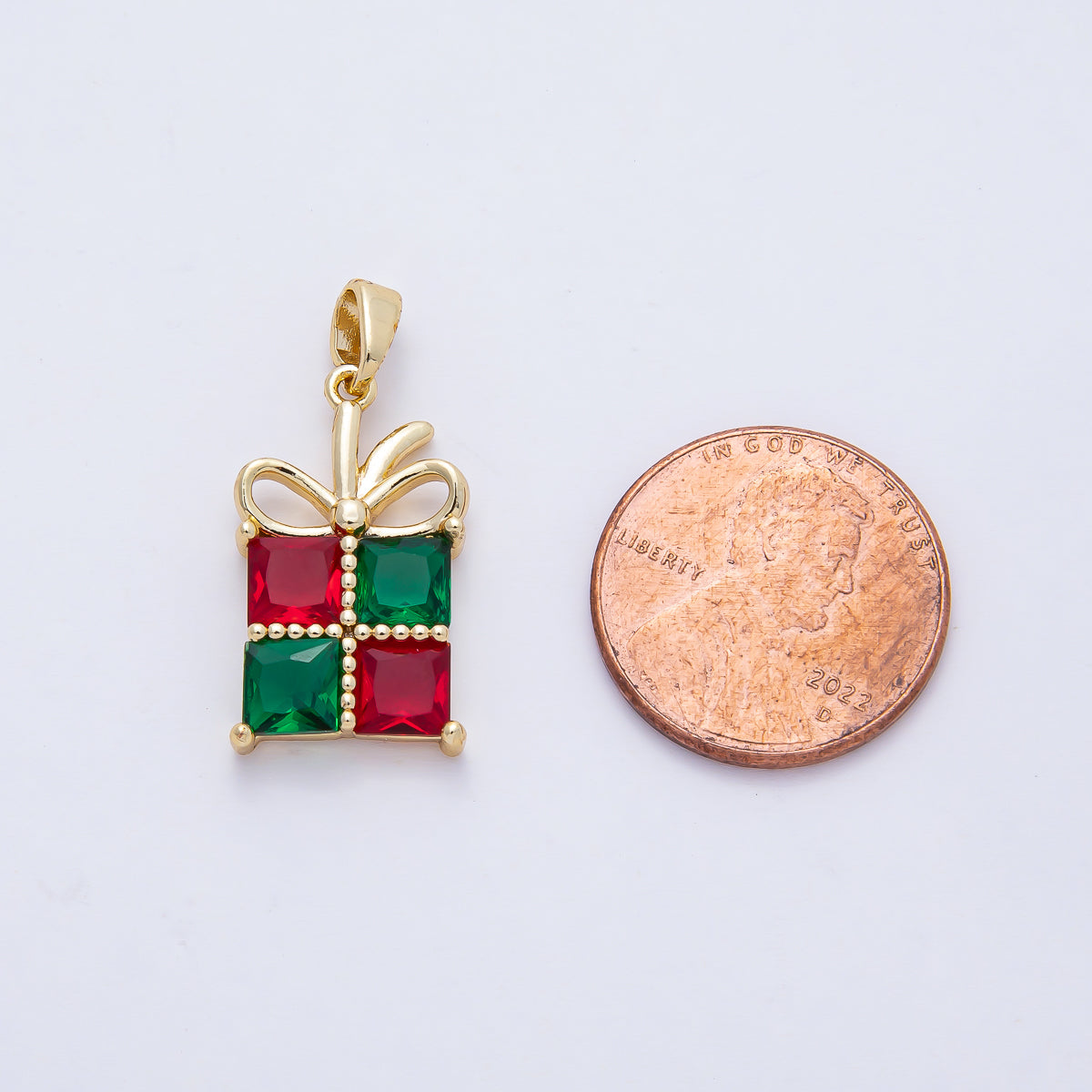 18K Gold Filled Red-Green CZ Christmas Holiday Present Pendant | AF1166