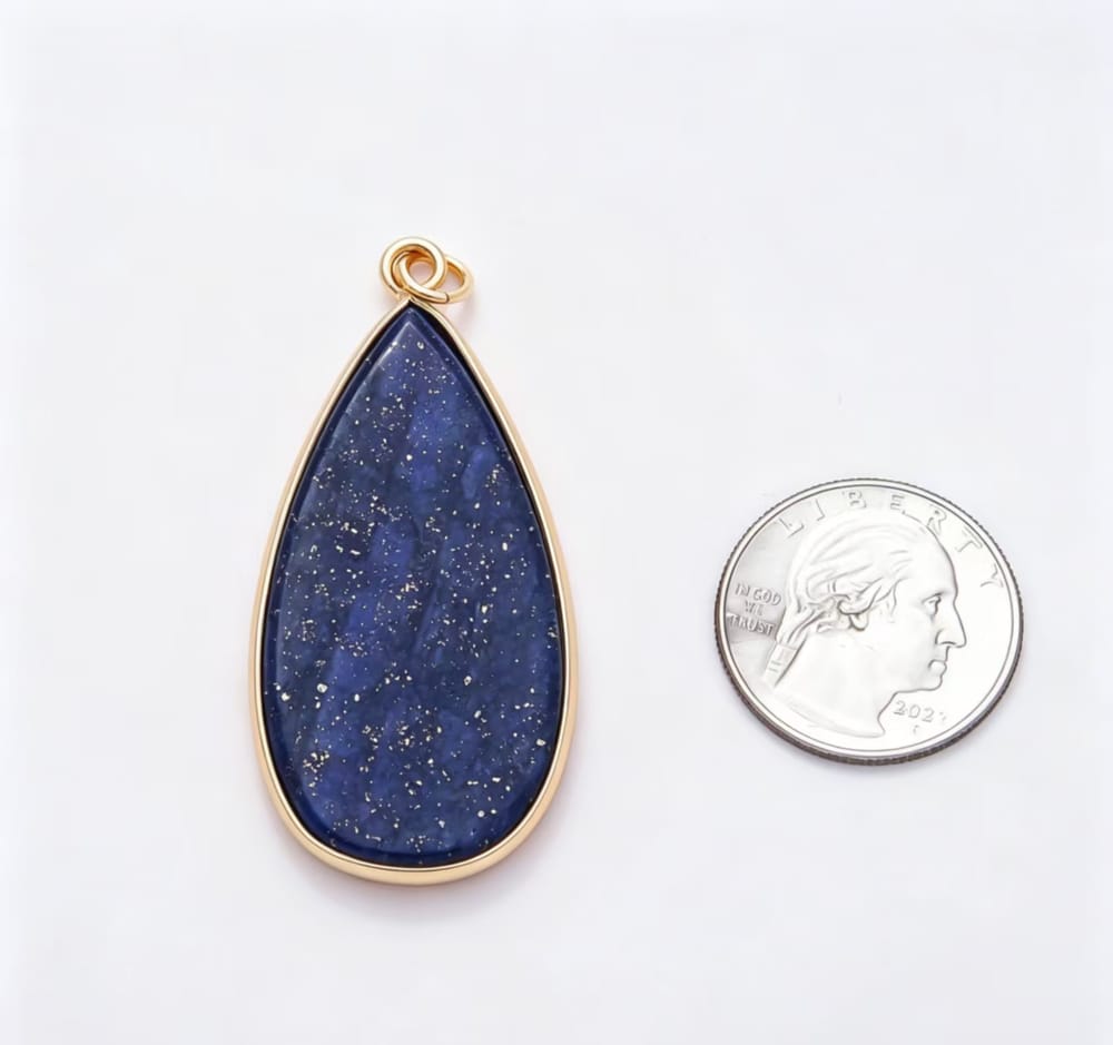 16K Gold Filled 45mm Natural Gemstone Bezel Teardrop Charm | Charms-02351 ~ Charms-02358