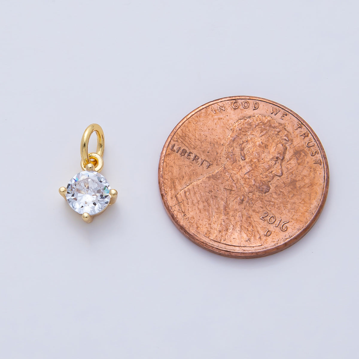 18K Gold Filled 8mm Clear CZ Round Mini Charm | AK026