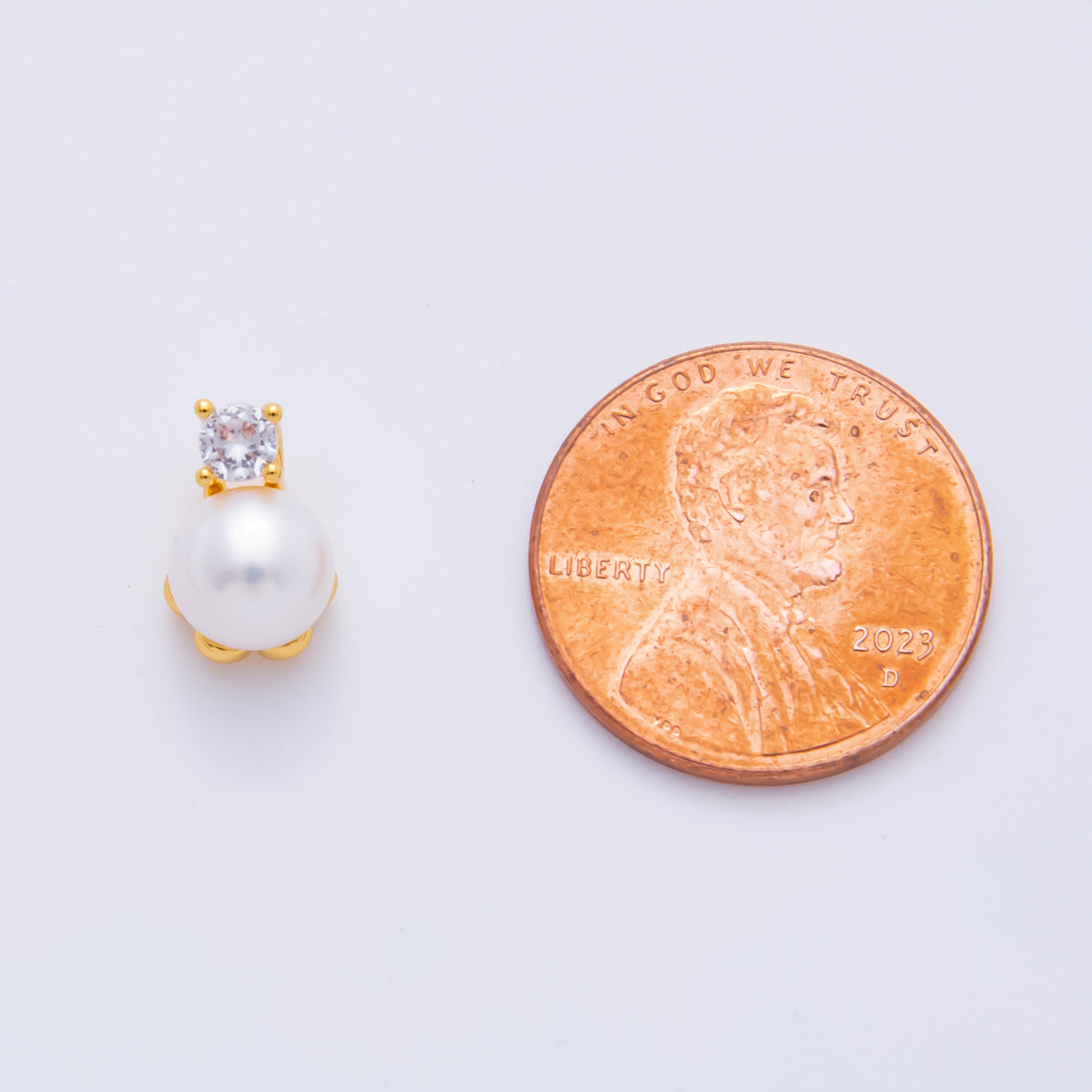 18K Gold Filled 10mm Square CZ Shell Pearl Vintage Bridal Wedding Charm | AF-A1310