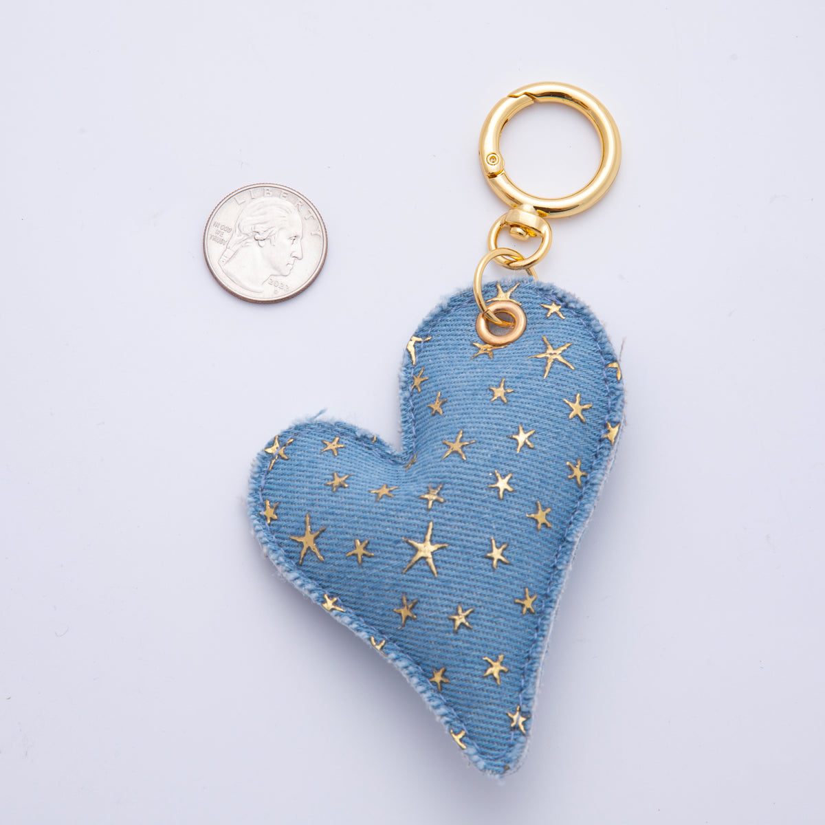 Big Heart Bag Charm Blue Denim Jeans Bag Accessory Keychain WB-0041