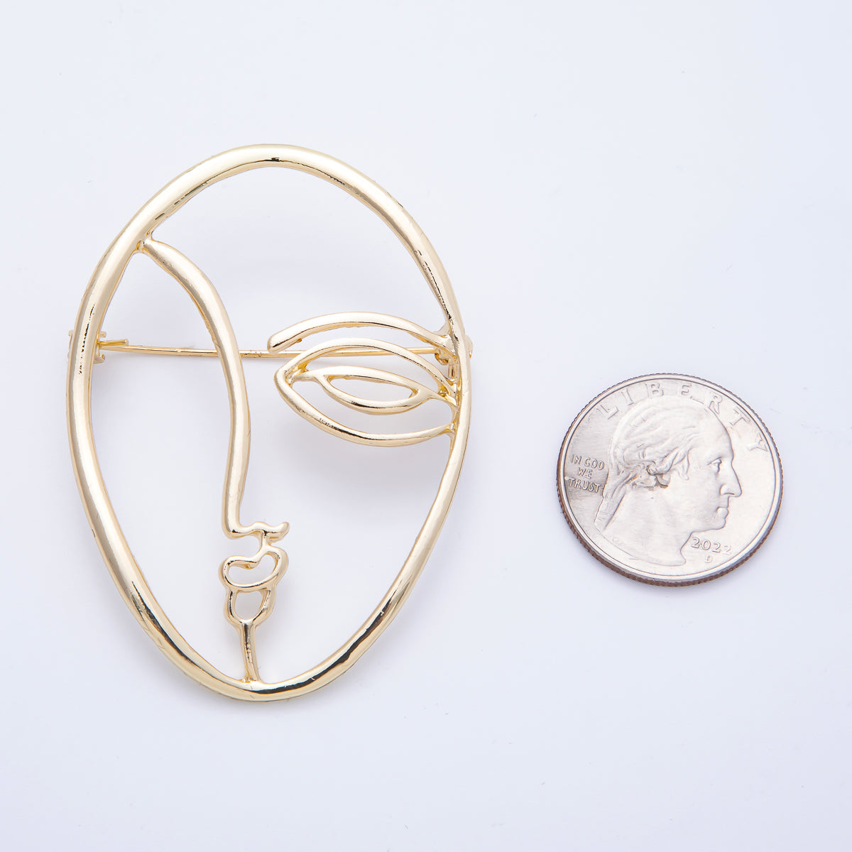 Gold 60.5mm x 43.5mm Minimalist Face Pin Brooch | BH-066