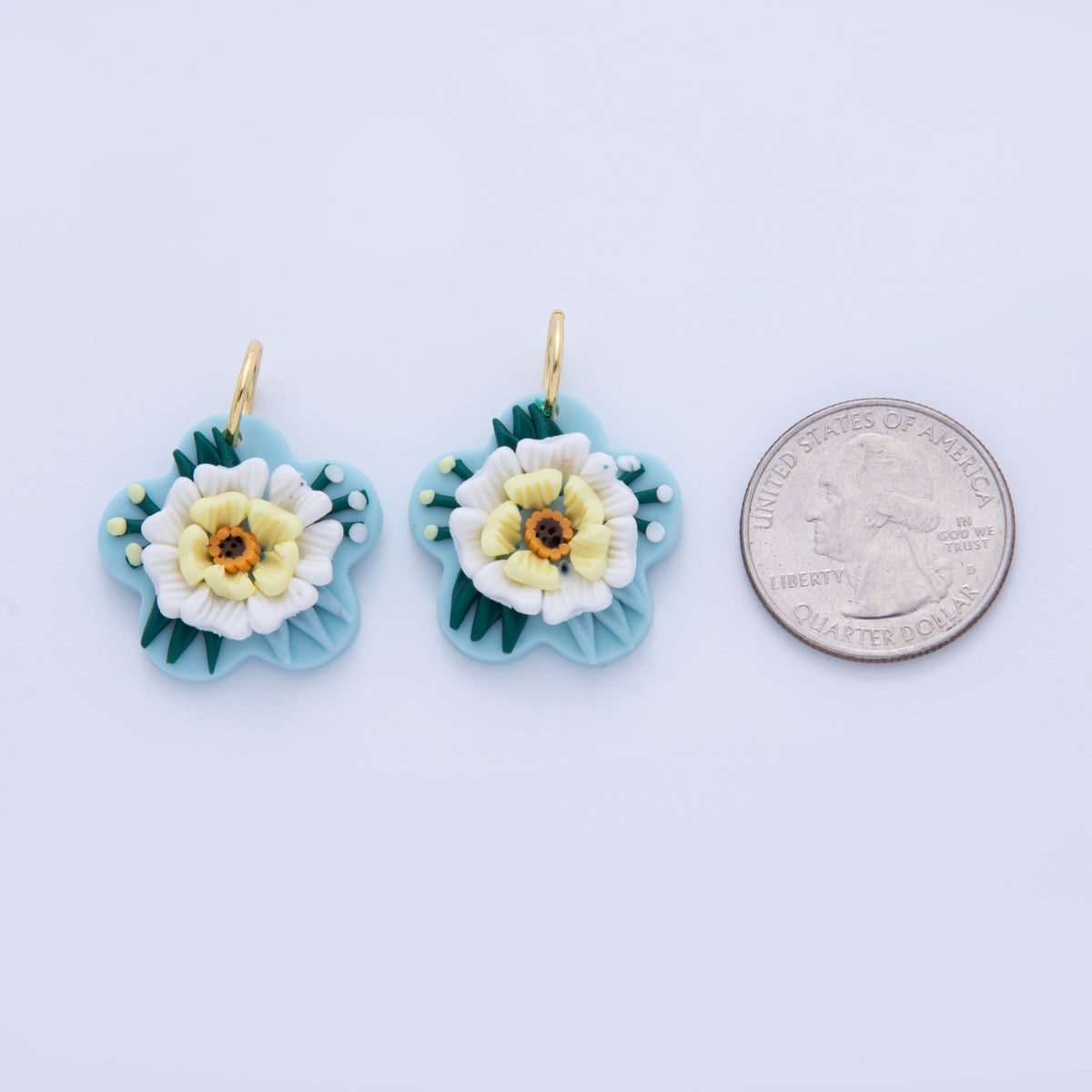 18K Gold Filled Multicolor Flower Blue Polymer Clay Charm | AF367
