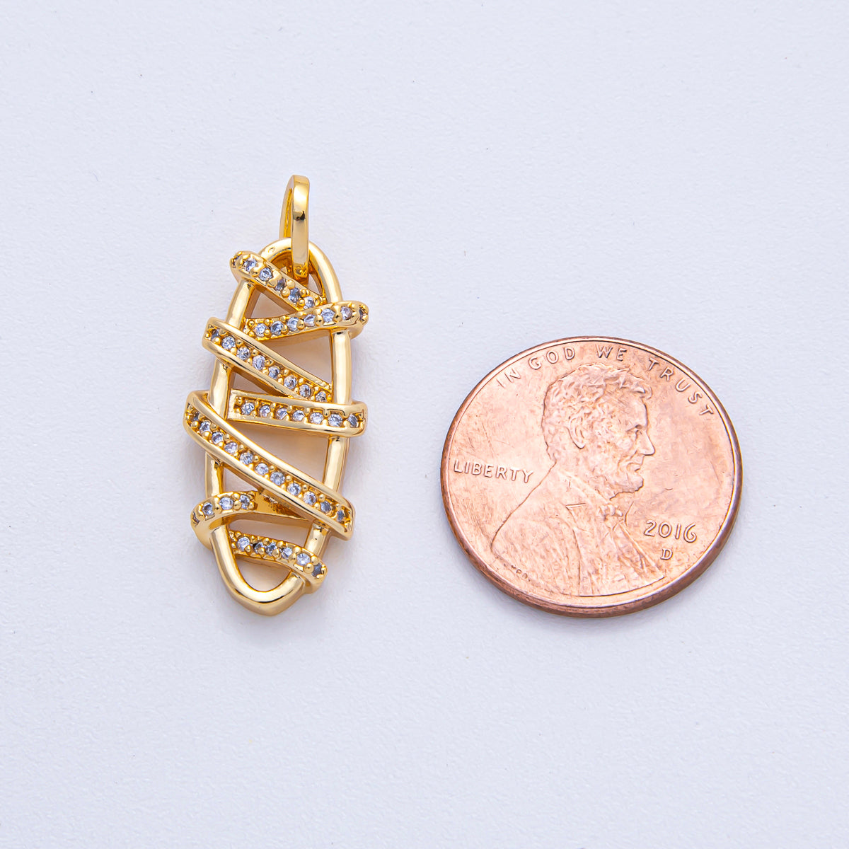 18K Gold Filled 25mm Micro Paved CZ Band Oval Geometric Charm | AK038