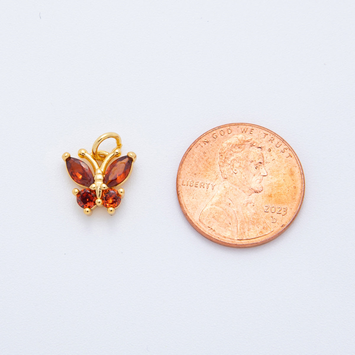 18K Gold Filled 13.5mm Purple, Red CZ Butterfly Insect Mini Charm | C538
