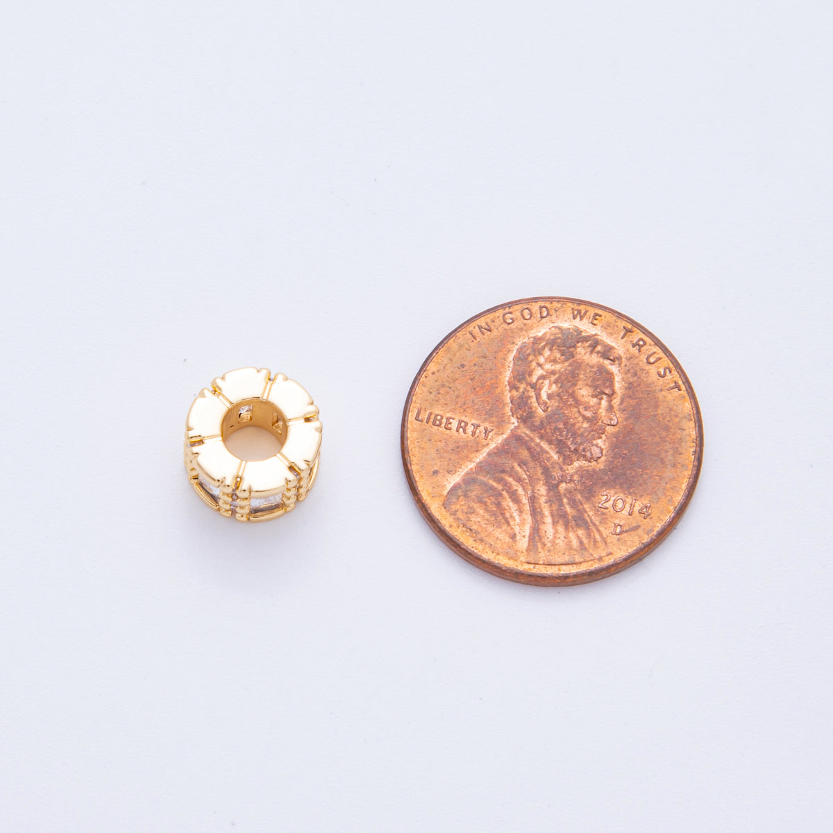 18K Gold Filled Clear CZ Baguette Micro Paved Rondelle Bead Spacer | AF1028