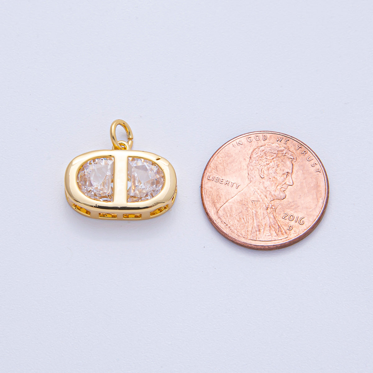 18K Gold Filled 16.5mm Clear CZ Oval Mariner Anchor Charm | AK039