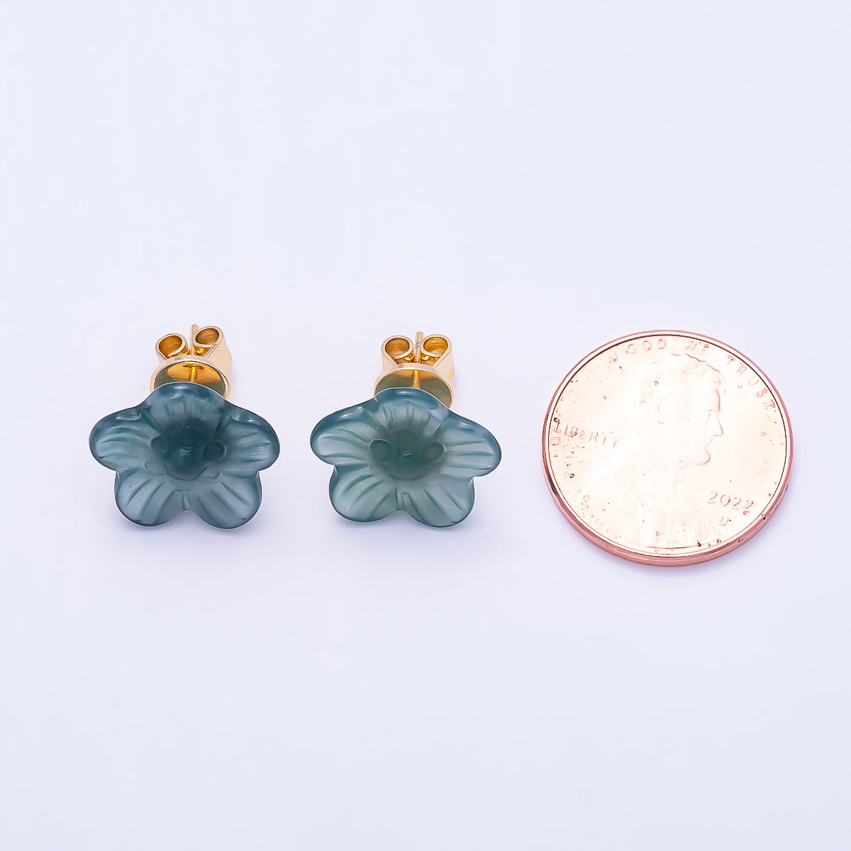 18K Gold Filled 14mm Green Aventurine Flower Stud Earrings | Earrings-00704