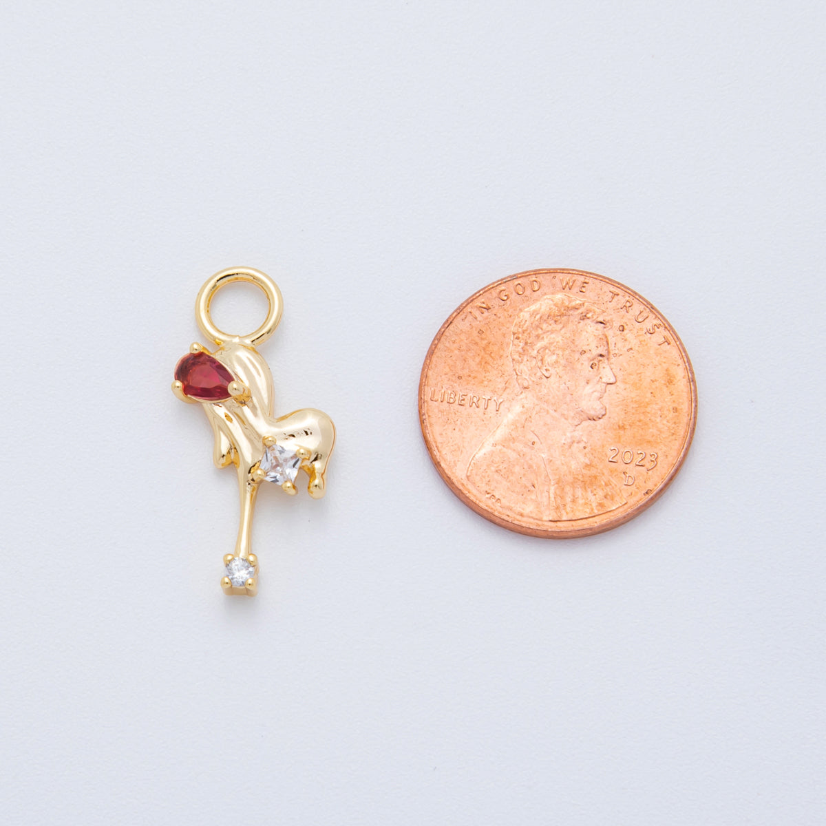 18K Gold Filled Red CZ Heart Molten Drip Add-On Drop Earring Charm | C489