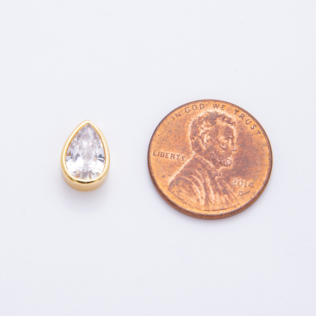 18K Gold Filled Clear, Red, Green, Pink CZ Teardrop Bezel Bead | AF1032