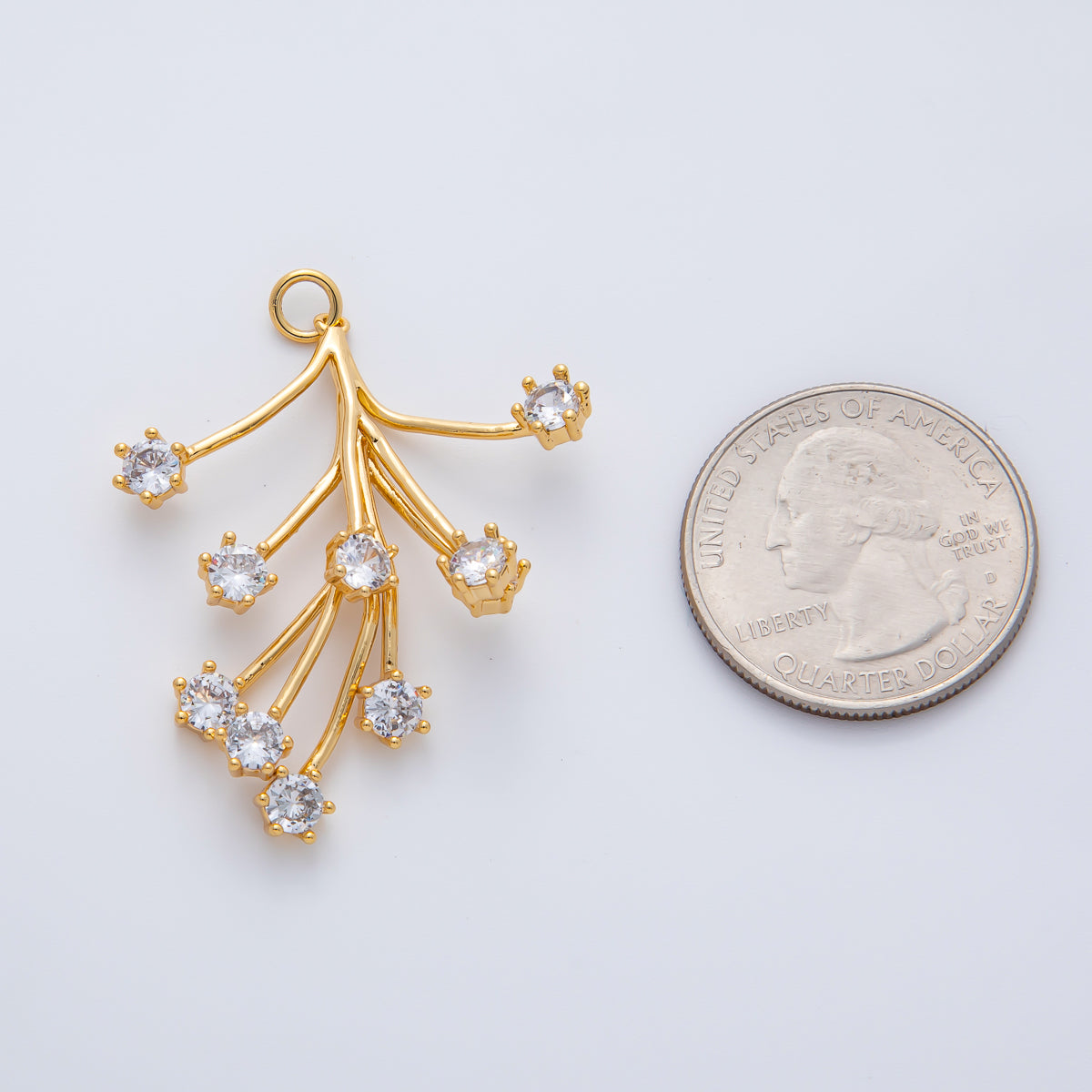 18K Gold Filled 40mm Clear CZ Flower Roots Charm | AF1410