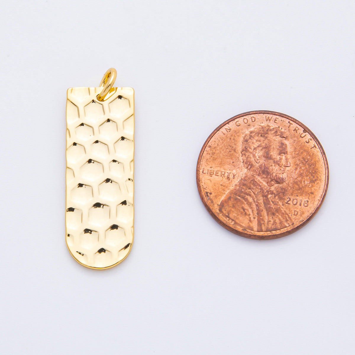 18K Gold Filled 30mm Honeycomb Textured Long Oval Charm | N320