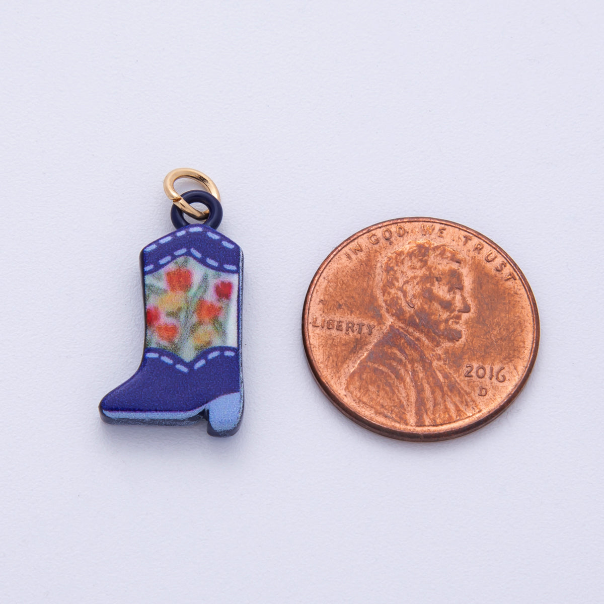 18K Gold Filled 21mm Blue, Green Flower Print Cowboy Shoes Charm | AF1606 AF1607