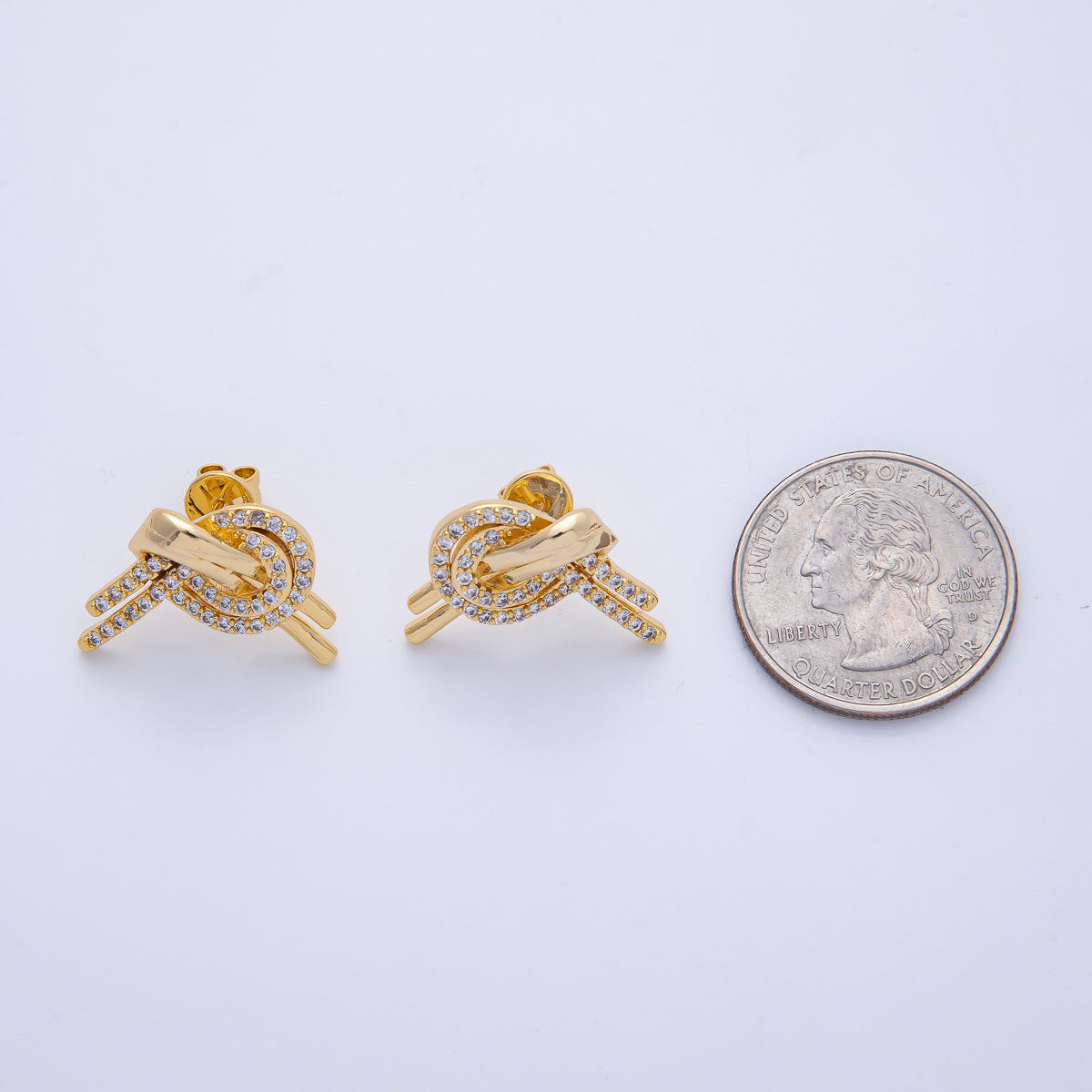 18K Gold Filled 15.5mm Micro Paved CZ Knot Stud Earrings | T126