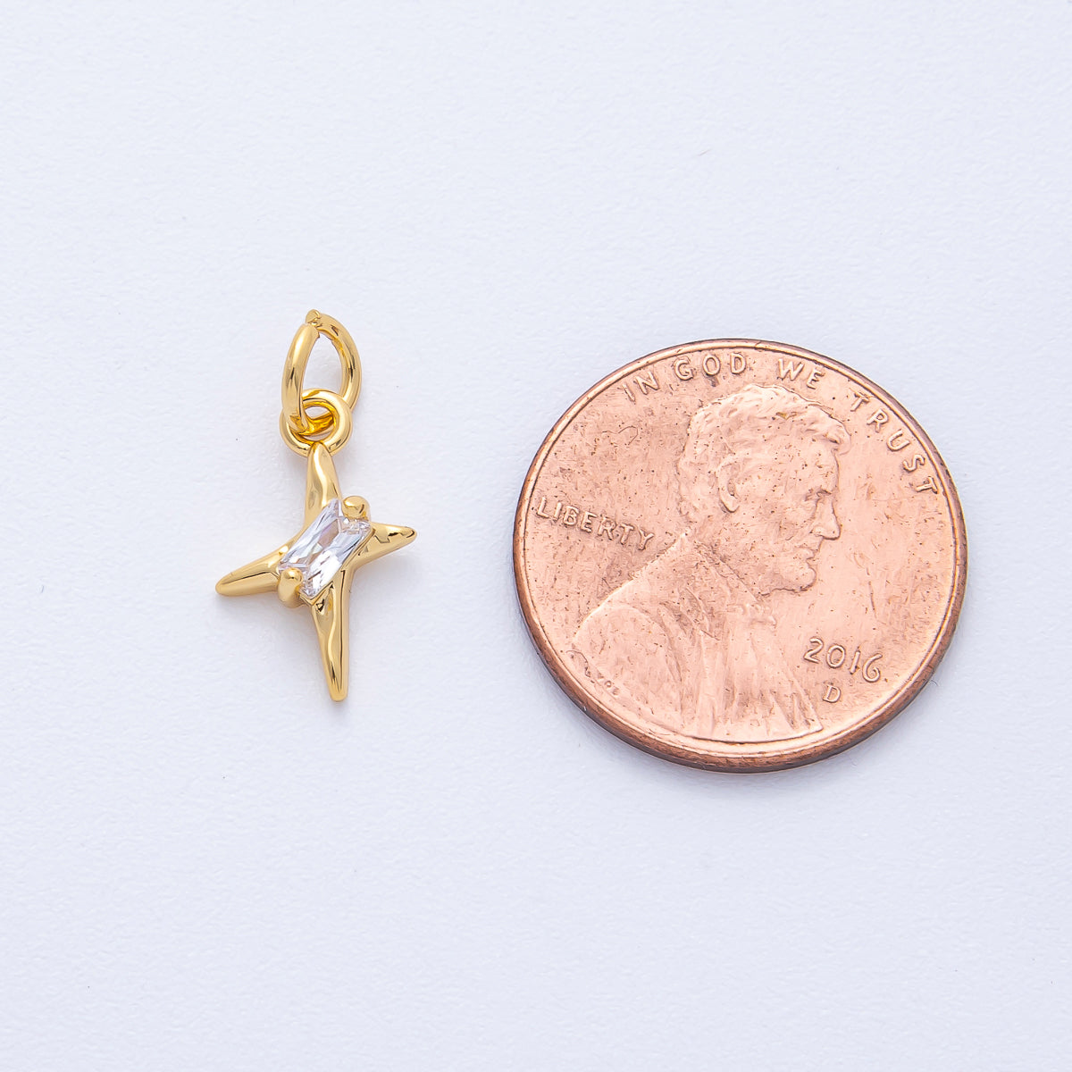 18K Gold Filled 13mm Clear CZ Baguette Celestial Star Charm | AK163
