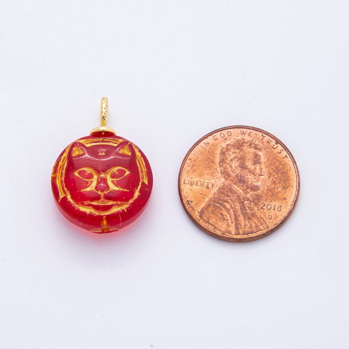 18K Gold Filled 22mm Colorful Czech Beads Adorable Cat Pet Animals Charm | N238