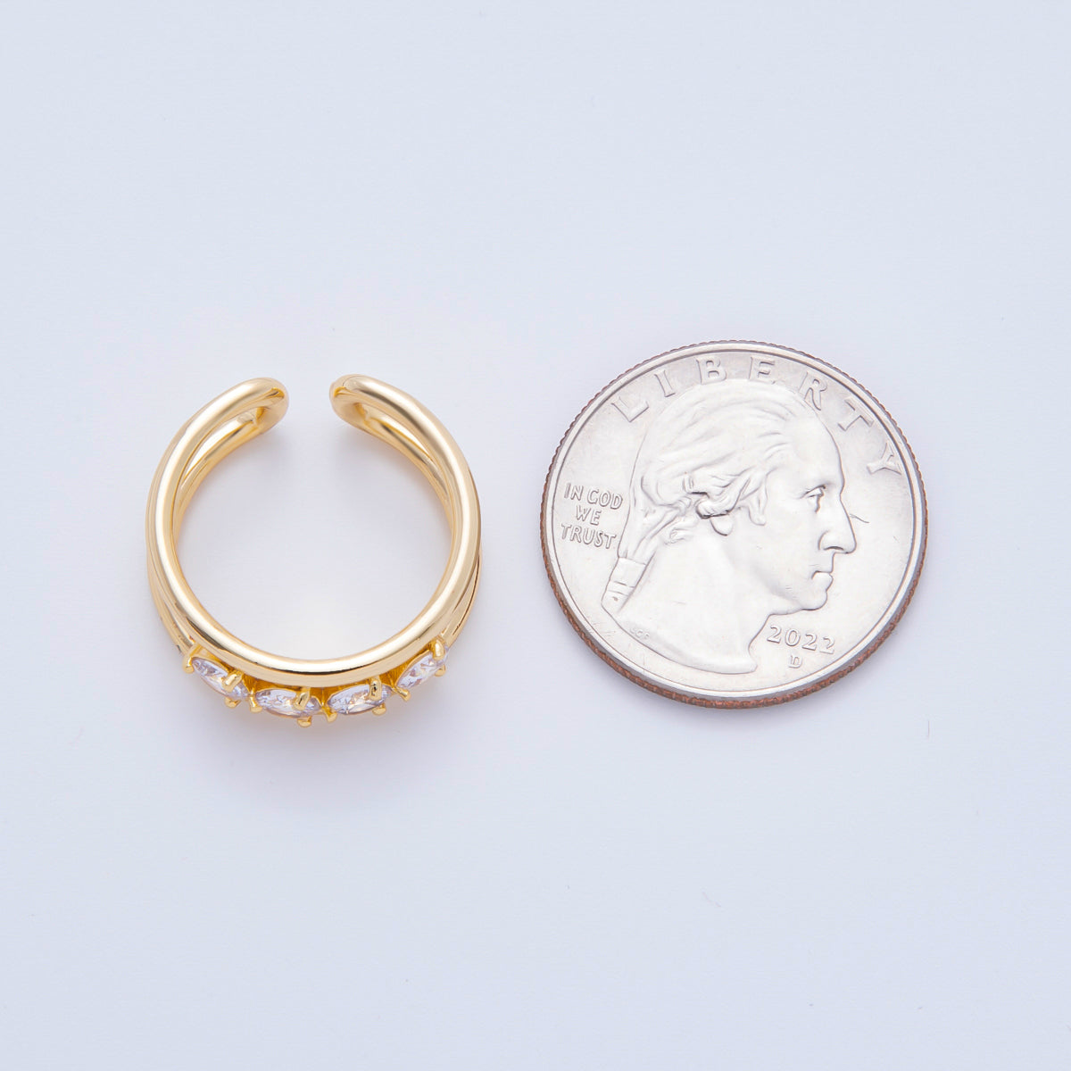 18K Gold Filled Clear Multi Round CZ Double Band Ring | O252
