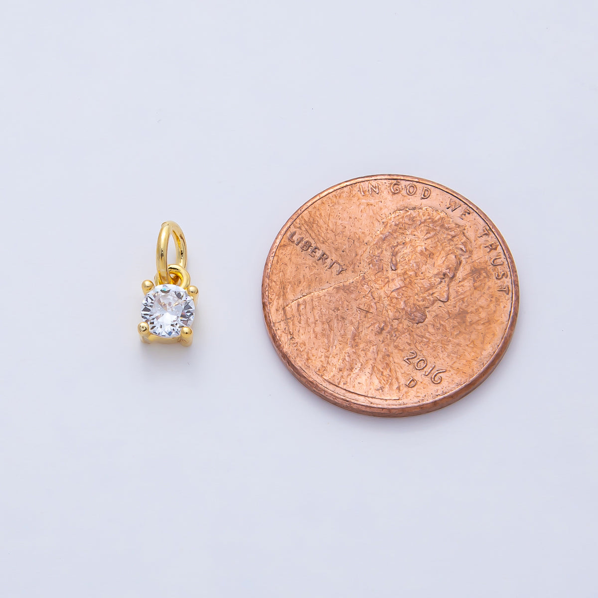 18K Gold Filled 6mm Clear CZ Round Mini Charm | AK027