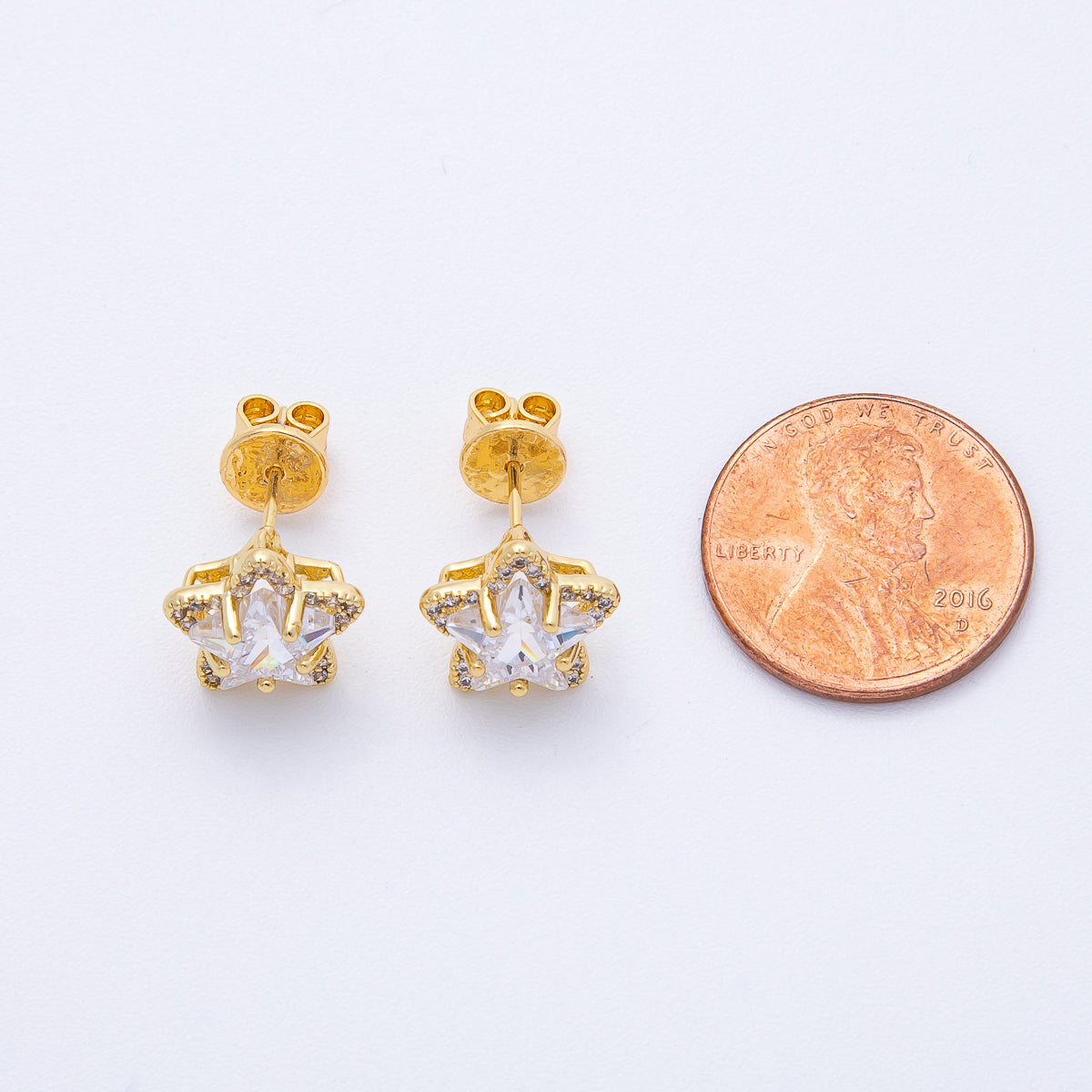 18K Gold Filled 11mm Clear CZ Micro Paved Star Stud Earrings | T125