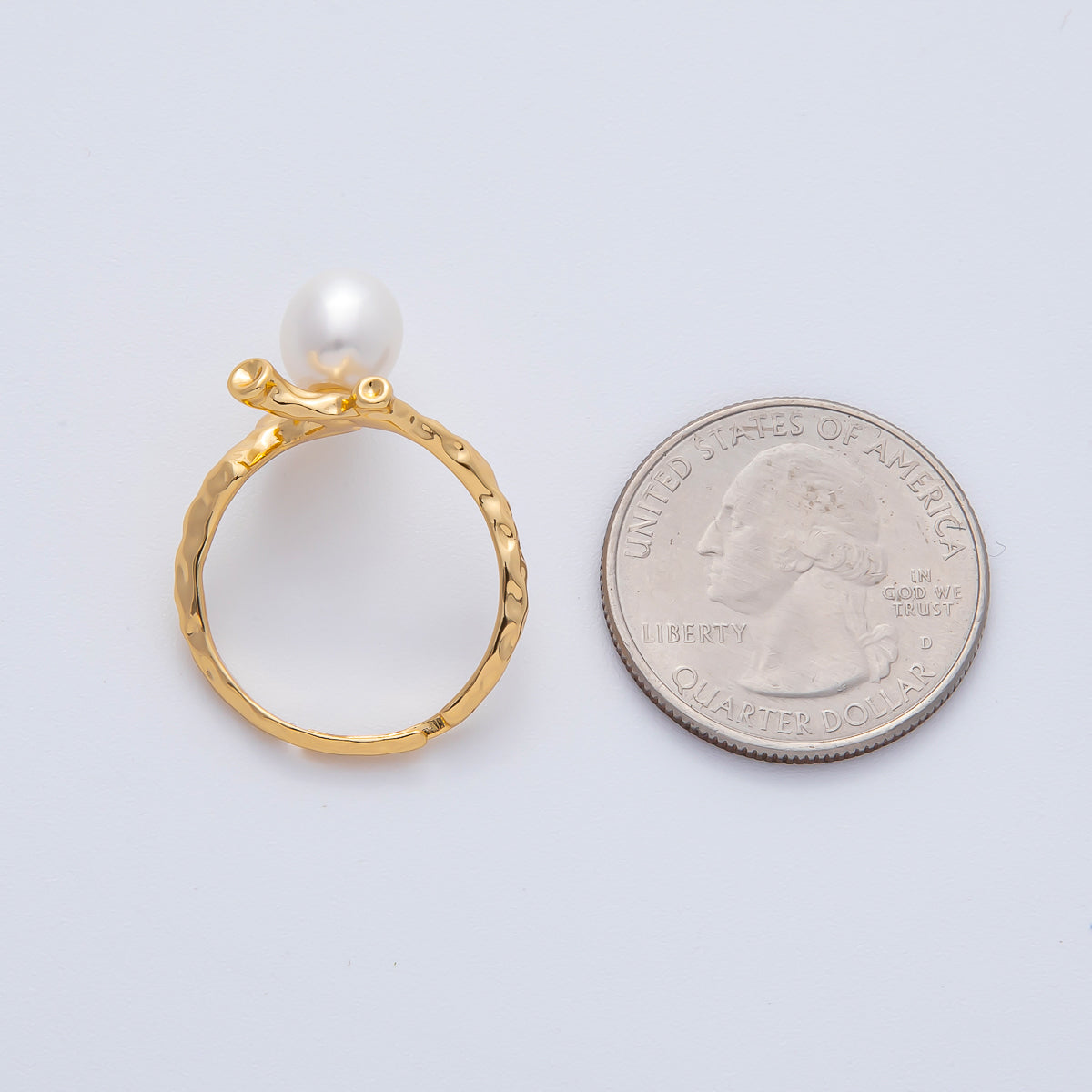 18K Gold Filled Shell Pearl Hammered Statement Branch Ring | O789