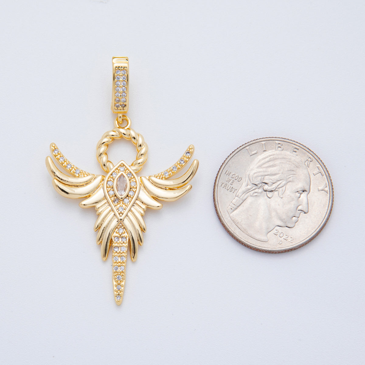 18K Gold Filled 50mm Micro Paved CZ Heavenly Phoenix Guardian Angel Pendant | AF-A1111