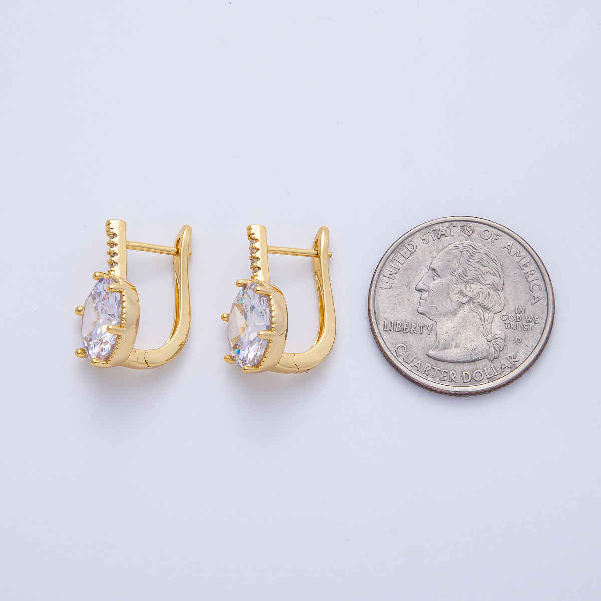 18K Gold Filled 20mm Clear CZ Round Micro Paved English Lock Earrings | Q354