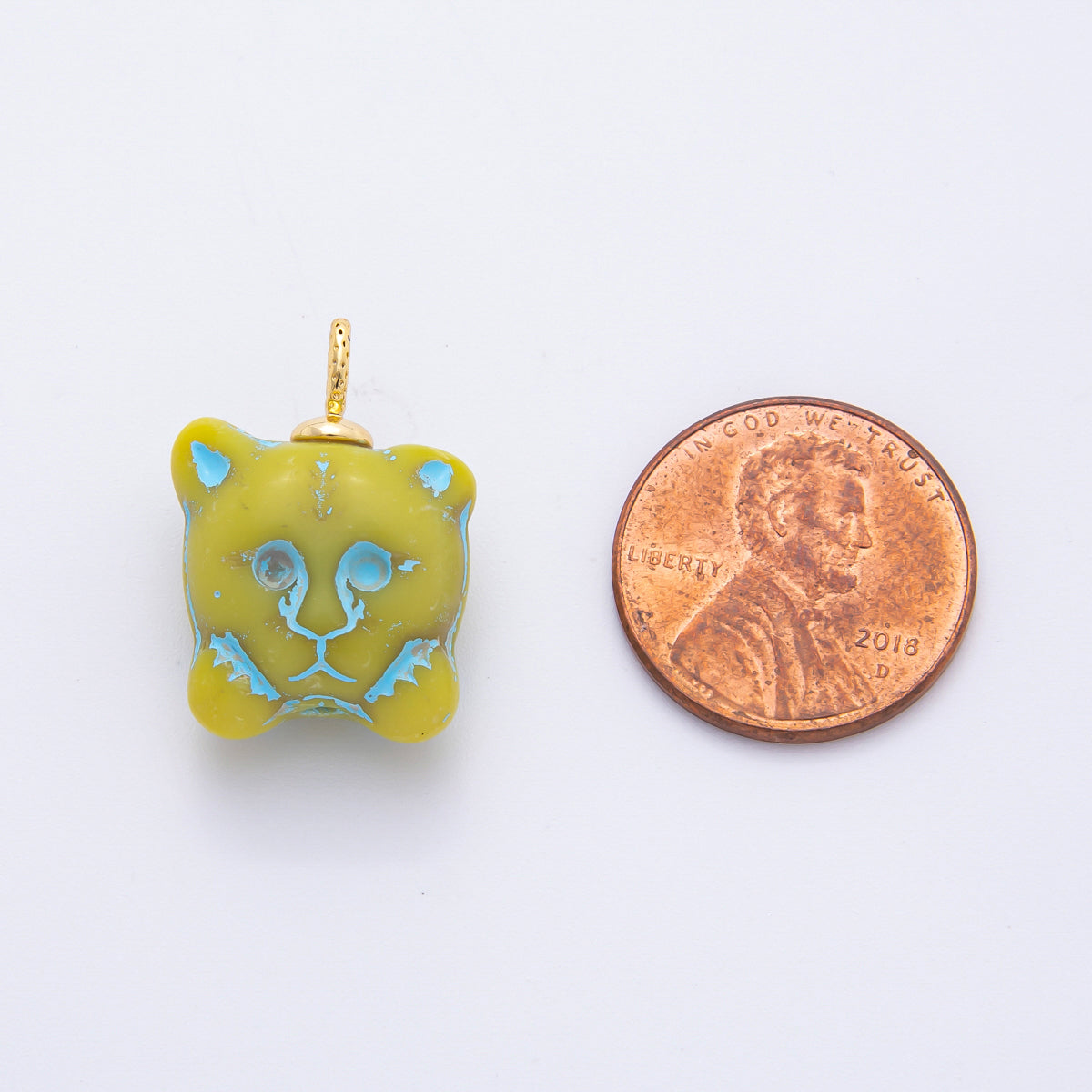 18K Gold Filled Blue, Light Green, Black, Dark Green Gold Lined Cat Acrylic Drop Charm | N214 N225
