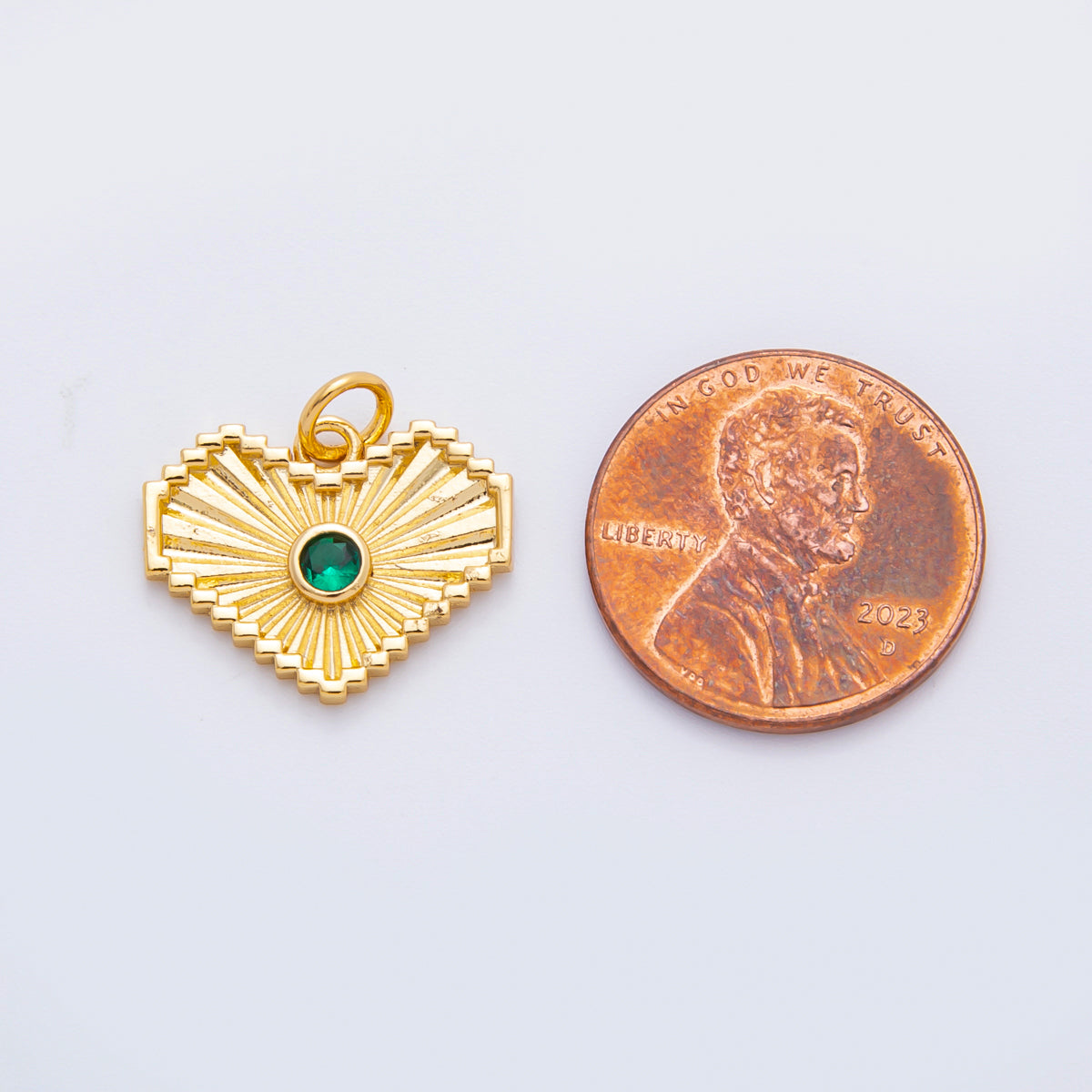 18K Gold Filled 17.5mm Green Round CZ Pixelated Love Charm | N607