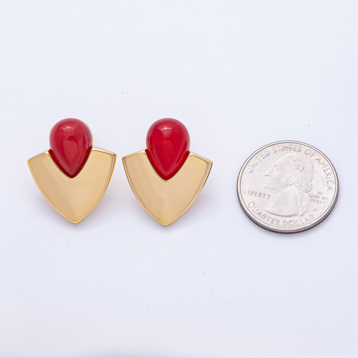 18K Gold Filled 25mm Green, Red Gemstone Geometric Stud Earrings | AD1682 AD1683