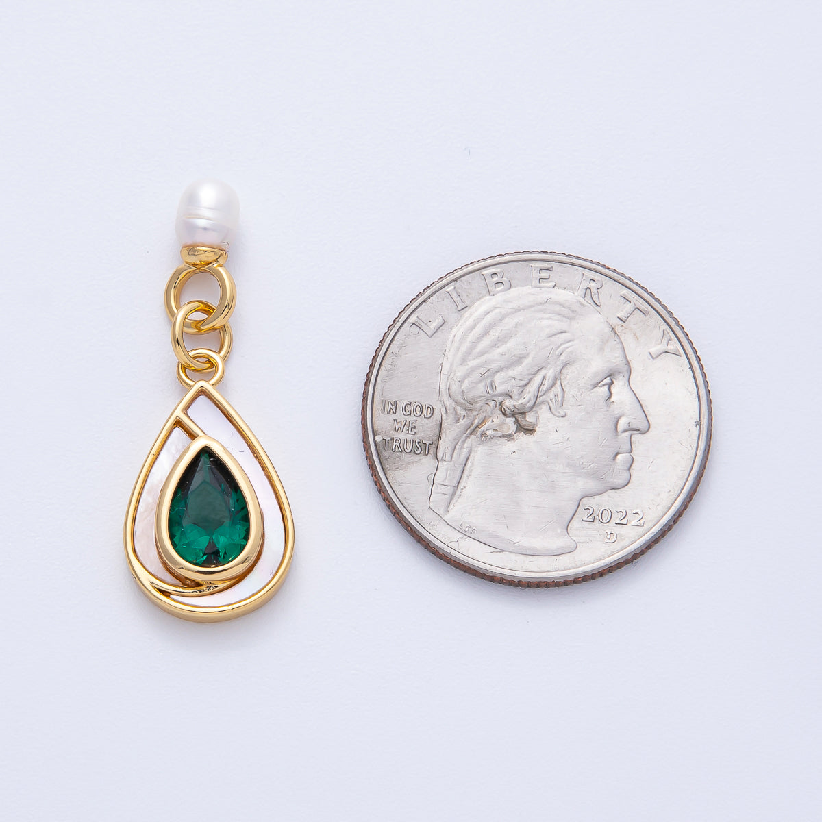 14K Gold Filled 19.5mm Pink, Green CZ Shell Pearl Drop Findings | Findings-400002