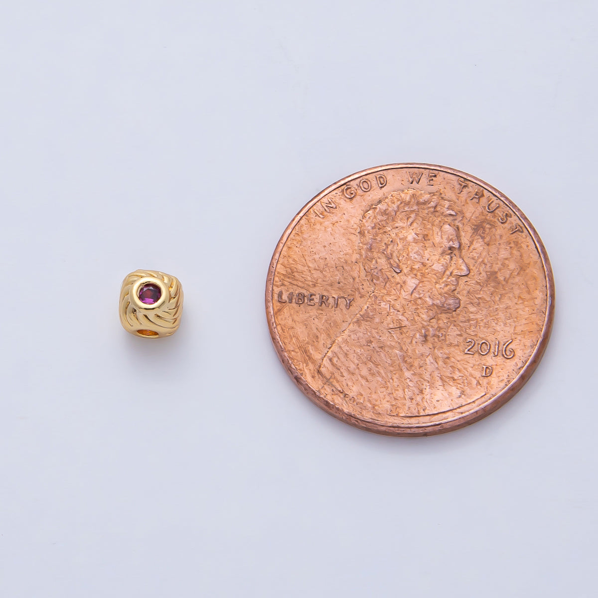 18K Gold Filled 4mm Fuchsia, Blue CZ Curled Line Bead | B522