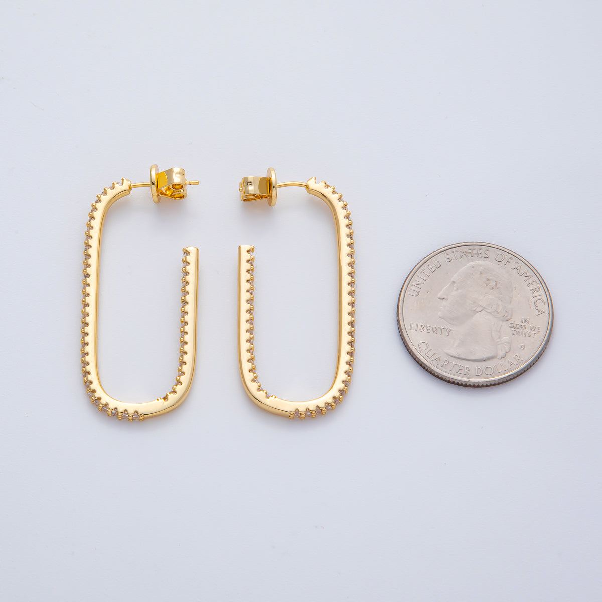 18K Gold Filled 40mm Micro Paved CZ J-Shaped Hoop Earrings | AD1635