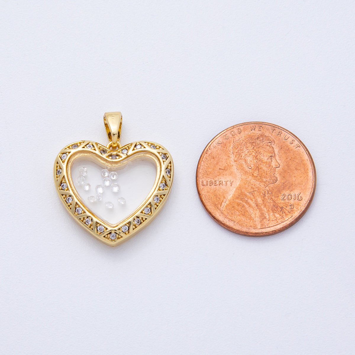 18K Gold Filled 18mm Clear CZ Micro Paved Geometric Heart Pendant | AF1223