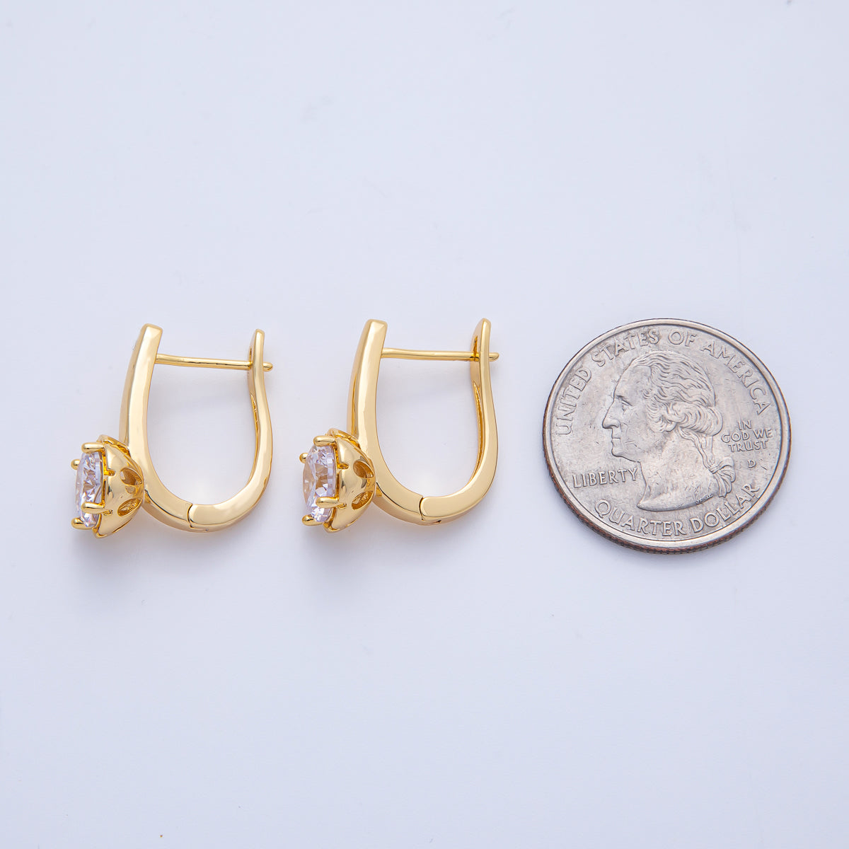 18K Gold Filled 22mm Round Clear CZ English Lock Hoop Earrings | AE621