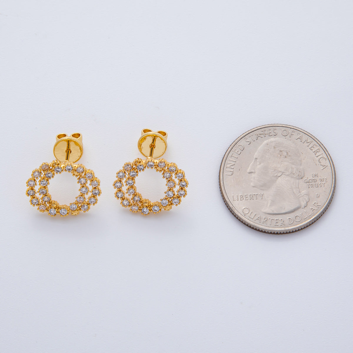 18K Gold Filled 15.5mm Clear CZ Double Circular Open Round Stud Earrings | AD1619