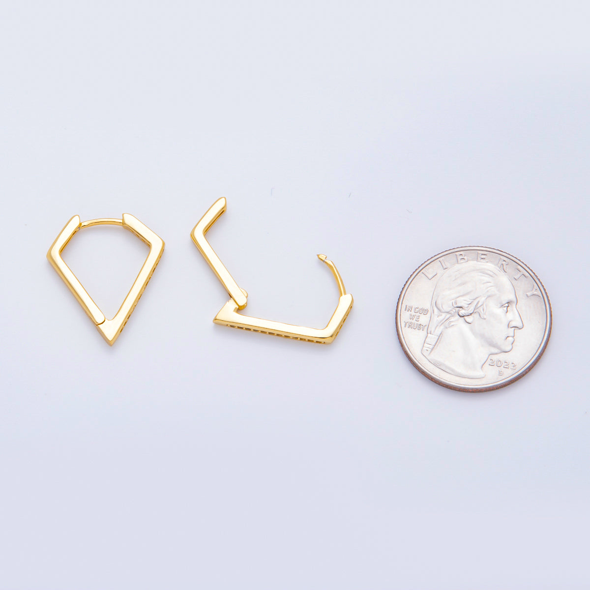 18K Gold Filled Micro Paved CZ Diamond-Shaped Geometrical Lever Back Hoops Earrings | AJ222