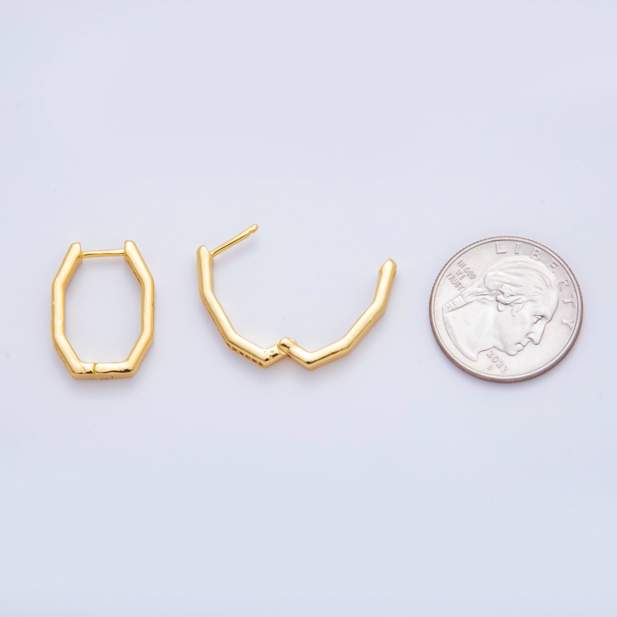 18K Gold Filled Micro Paved CZ Octagon Geometrical Lever Back Hoops Earrings | AJ220