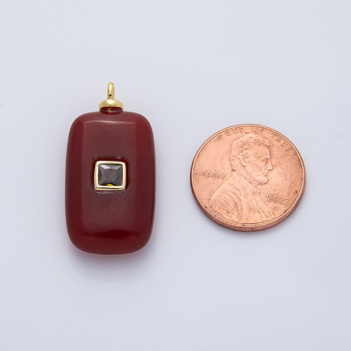 18K Gold Filled 30mm Red Carnelian with CZ Rectangular Natural Gemstone Pendant | AF1453