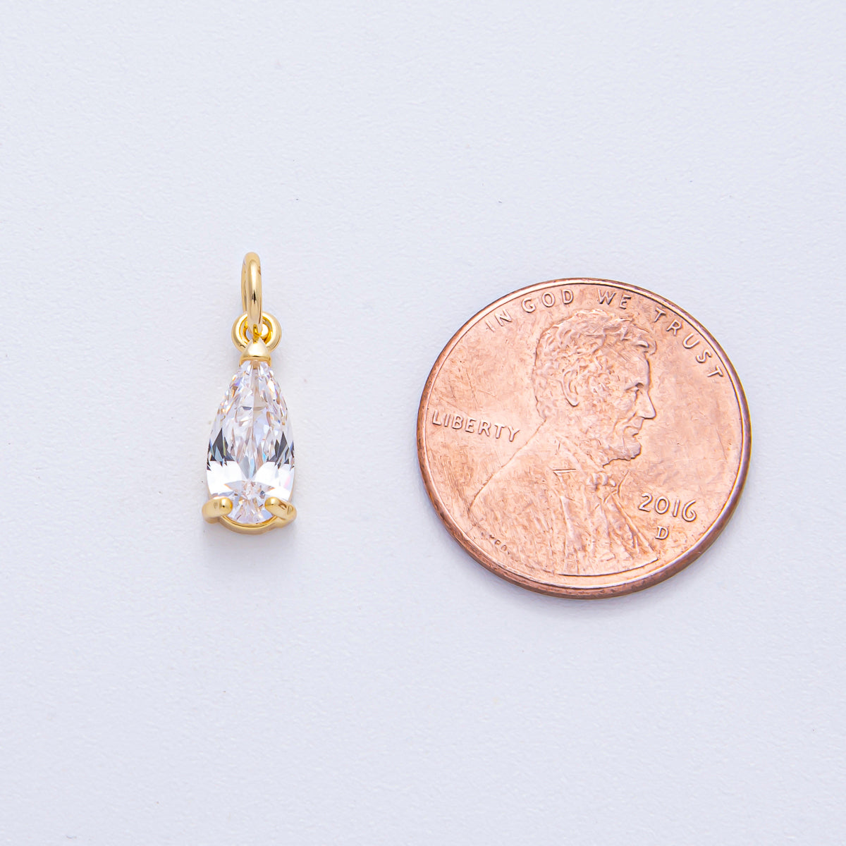 18K Gold Filled 13mm Clear CZ Teardrop Mini Charm | AK031